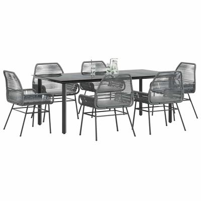7-delige Tuinset met kussens poly rattan glas grijs