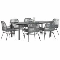 7-delige Tuinset met kussens poly rattan glas grijs
