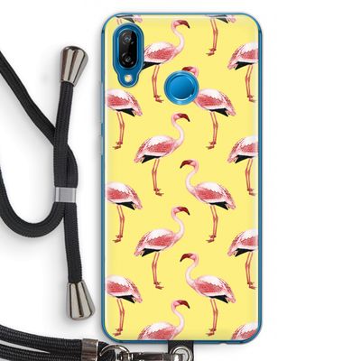 Flamingo's geel: Huawei P20 Lite Transparant Hoesje met koord