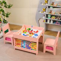 Kindertafel met 2 Stoelen & Omkeerbaar Tafelblad & Boekenplanken 3-Delige Kindersitgroep Wit + Roze Kindertafel met 2 Stoelen & Omkeerbaar Tafelblad & Boekenplanken 3-Delige Kindersitgroep Wit + Roze