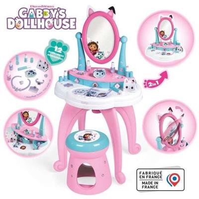 Smoby - Gabby en het Magische Huis - 2 in 1 kinderkaptafel - Inclusief krukje - 12 accessoires - Verstelbare spiegel