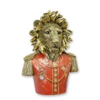 A RESIN BUST OF A DRESSED LION