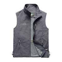 Voor heren Vest Visvest Wandelvest Mouwloos vest Gilet jack Buiten Straat Dagelijks Uitgaan Casual Lente Herfst Zak Polyester Ademend Effen Rits Opstaand Ruim Passend Zwart Leger Groen blauw Khaki Lightinthebox