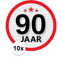 10x 90 Jaar leeftijd stickers rond 15 cm verjaardag versiering