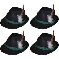 4x Zwarte Tiroler hoedjes verkleedaccessoires voor volwassenen - thumbnail