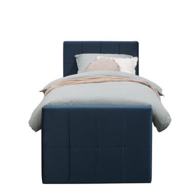 Boxspring met voetbord Liv geblokt - blauw - 90x200 cm - slanke poot - Leen Bakker