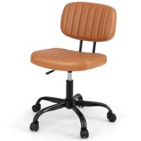 Ergonomische Bureaustoel met Wielen Armloze Bureaustoel Gevoerde Draaistoel Bruin