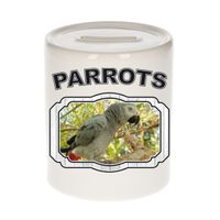 Dieren grijze roodstaart papegaai spaarpot - parrots/ papegaaien spaarpotten kinderen 9 cm