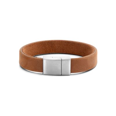 Armband staal-leder bruin-zilverkleurig 12 mm