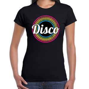 Disco verkleed t-shirt voor dames - disco - zwart - jaren 80/80's - carnaval/foute party