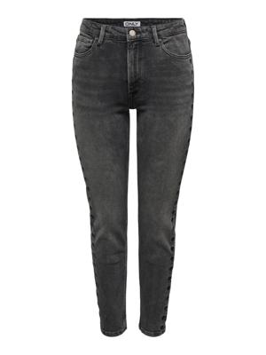 Only Onlemily Stret Hw St Heart Emb Cs Dnm Straight Leg Washed Black Heart Emb
