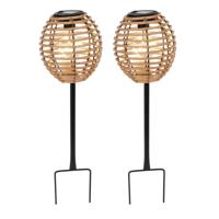 Pro Garden Solar tuinlamp / prikspot - 2x - warm wit - 13 x 13 x 52 cm - tuinverlichting