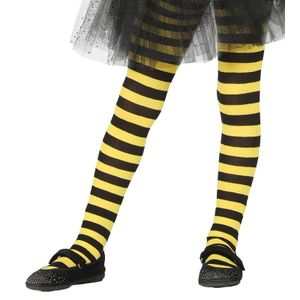 Geel/zwart verkleed gestreepte panty 15 denier voor meisjes   -