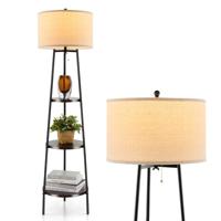 Vloerlamp met Houten Planken Belastbaar tot 15kg Vloerlamp met Linnen Lampenkap