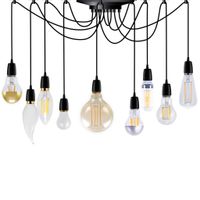 Spin lamp 9x E27 fitting hangverlichting 60W Phoenix met 9x 2 meter snoer zwart