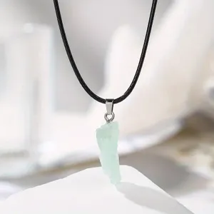 Leren Ketting met Ruwe Fluoriet Edelsteen - Sieraden - Spiritueelboek.nl