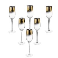 Set van 6x champagneglazen/flutes gouden rand Arya 210 ml van glas   -