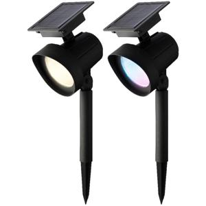 Solar spotlights - 2x - zwart - 31 cm - zonne-energie - kleureffect - tuinpad verlichting