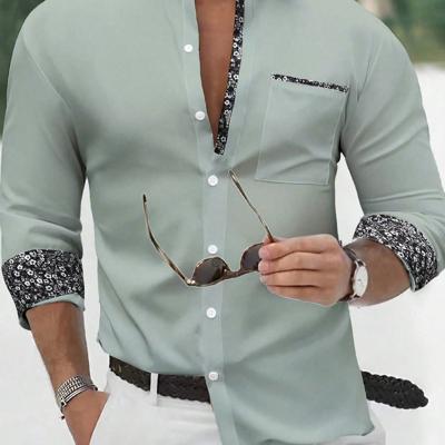 Bon&Bon Men's Yellow Long Sleeve Casual Button-Up Floral Shirt Grey / S