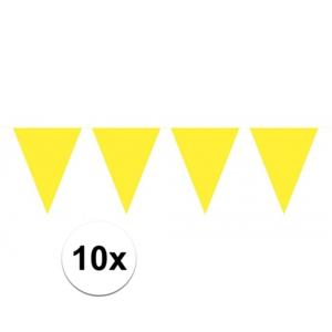 Party Vlaggenlijn puntvlaggetjes - 10x - kunststof - geel - 10 meter - Slinger - versiering