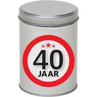 Cadeau Snoepblik - 40 jaar verjaardag - 9x13 cm - met leeftijd sticker