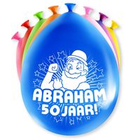 8x stuks Abraham/50 jaar feest ballonnen - diverse kleuren - latex - ca 30 cm - thumbnail