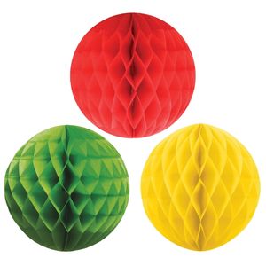 Kerstversiering set van 6x papieren kerstballen 10 cm groen geel en rood