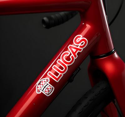 Gepersonaliseerd rood wielertenue fiets sticker