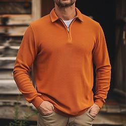 Voor heren Golfshirt Wafelgebreid poloshirt liiketoiminta Actief Kwart ritssluiting Lange mouw Modieus Modern Effen Kleur Vetoketju Zomer Lente Normale pasvorm Oranje Golfshirt Lightinthebox