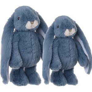 Bukowski pluche knuffel konijnen set 2x stuks - blauw - 22 en 30 cm - luxe knuffels