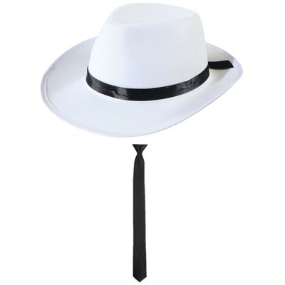 Carnaval verkleed Gangster/maffia set witte hoed met stropdas zwart