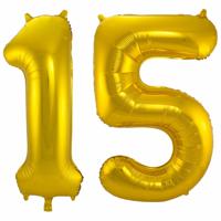 Folat Folie ballonnen - 15 jaar cijfer - goud - 86 cm - leeftijd feestartikelen - versiering
