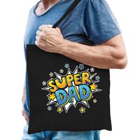 Super dad popart katoenen tas zwart voor heren - cadeau tasjes