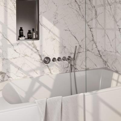 BRAUER Stripe Thermostatische Badkraan - SET 01 - inbouw - uitloop - staaf handdouche - doucheslang - wandaansluitbocht - RVS-kleurig geborsteld PVD 5-NG-357