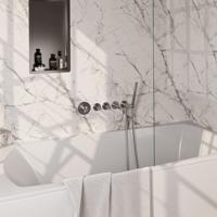 BRAUER Stripe Thermostatische Badkraan - SET 01 - inbouw - uitloop - staaf handdouche - doucheslang - wandaansluitbocht - RVS-kleurig geborsteld PVD 5-NG-357