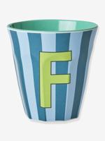 Gestreepte melamine mok LETTER F rice, medium 250 ml meerkleurig