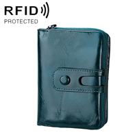 3577 Antimagnetic RFID Men and Women Crazy Horse Texture Leather Zipper Wallet (Blue)