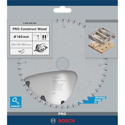 Bosch Professional Cirkelzaagblad PRO Construct Wood | Ø 160 x 2,6 x 20mm 12T - 2608640630