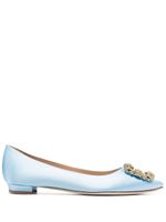 Manolo Blahnik jewel buckled satin ballerina shoes - Bleu - thumbnail