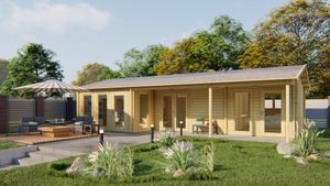 Tuindeco Blokhut Letterkenny 70 mm 1120x595 cm 70 mm vuren blank- Zadeldak- Onbehandeld vurenhout- Tuindeco