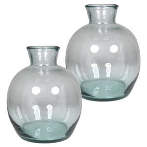 Set van 2x stuks eco bloemenvazen van glas D18 cm en H18 cm