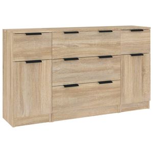 The Living Store Dressoir Sonoma Eiken - Bewerkt Hout - 60x30x70 cm - Met 3 Lades en 1 Deur