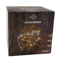 Svenska Living Verlichte kerstbal - glas - aan touw - 20 LEDS - 15 cm - timer