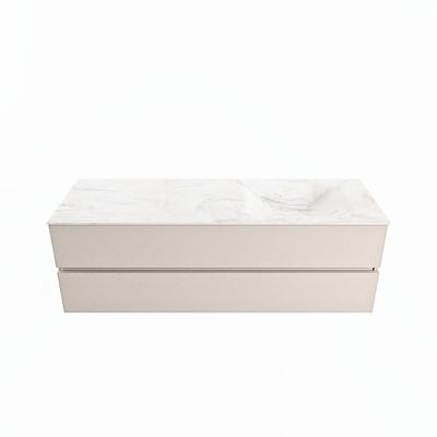 MONDIAZ VICA-DLUX 150cm badmeubel onderkast Linen 2 lades. Inbouw wastafel CLOUD rechts zonder kraangat, kleur Ostra.