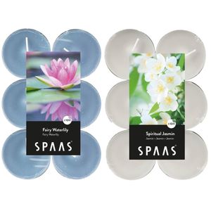 Candles by Spaas geurkaarsen - 24x stuks in 2 geuren Jasmin en Waterlilly flowers