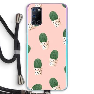 Cactusprint roze: Oppo A52 Transparant Hoesje met koord