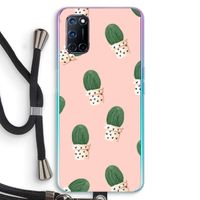 Cactusprint roze: Oppo A52 Transparant Hoesje met koord
