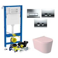 Geberit UP100 Toiletset Set52 Wandcloset Salenzi Civita Mat Roze en Delta Drukplaat