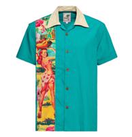 King Kerosin Hawaii Pin Up Panel Shirt Turquoise-XXXXXL King Kerosin Hawaii Pin Up Panel Shirt Turquoise-XXXXXL