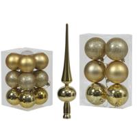Kerstversiering set kerstballen met piek goud 6 - 8 cm - pakket van 54x stuks - Kerstbal - thumbnail